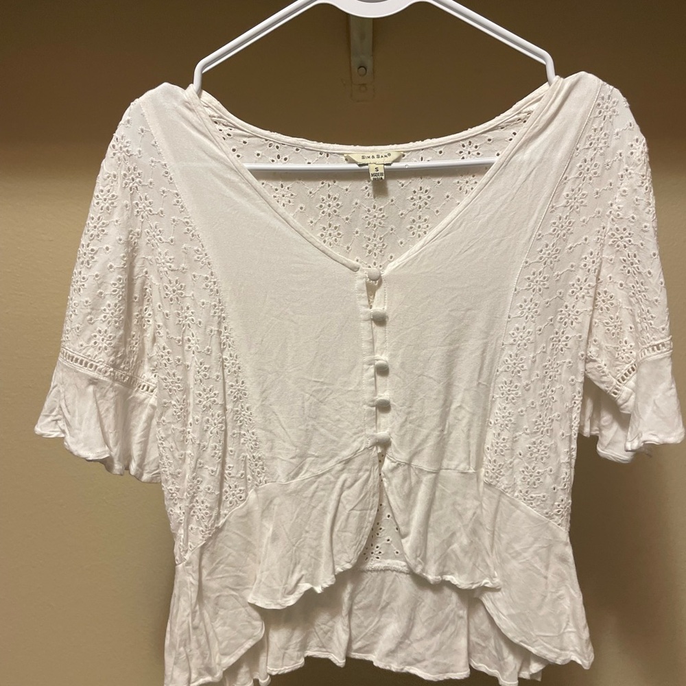 Anthropologie White Flutter Sleeve Peplum Blouse